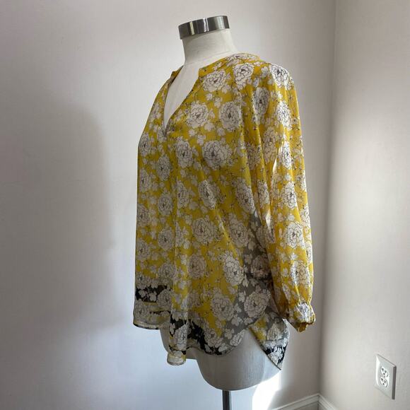 Cabi Amelia Gather Yellow Floral Sheer Blouse Style Size Small - Picture 3 of 14